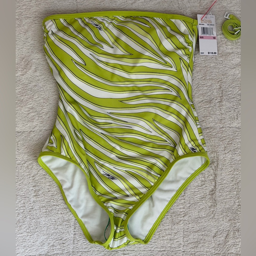 NWT MICHAEL Michael Kors Lime and White Swimsuit